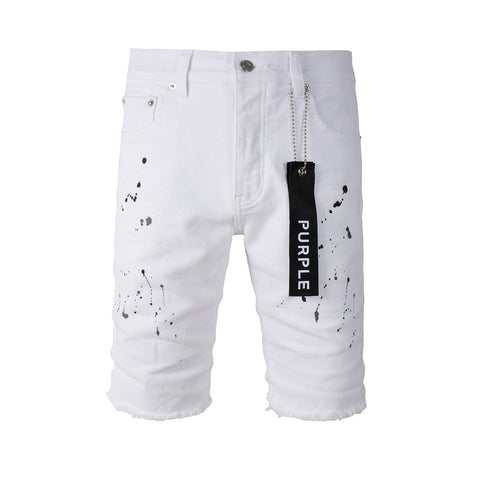 Purple jeans The New Jeans Mens Personality Trend Fashion Hole White Jean Shorts 5021