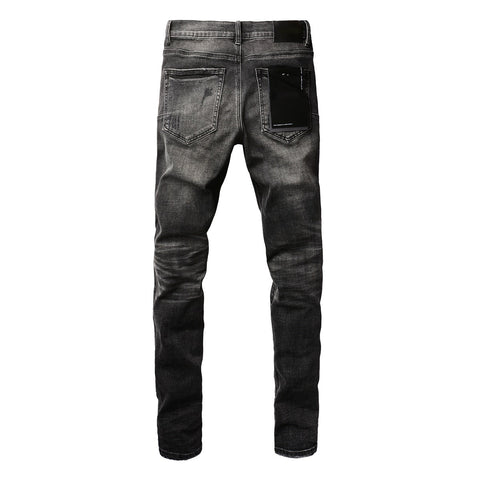 Purple Black Distressed Jeans 9079 Long Pants with Stylish Rips and Tears