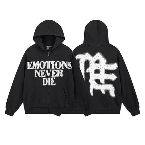MIXED EMOTION "Emotions Never Die" Rhinestone Hoodie