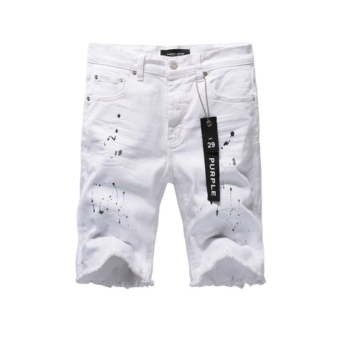 Purple jeans The New Jeans Mens Personality Trend Fashion Hole White Jean Shorts 5021