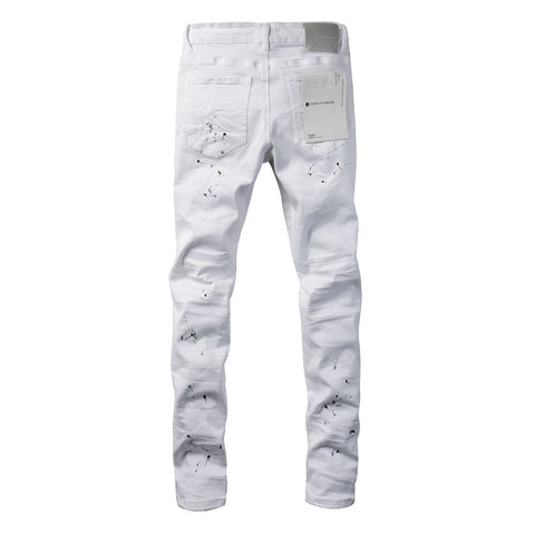 Purple Jeans White Ink Spot Vintage Personality Fashion Ripped Jeans 9021