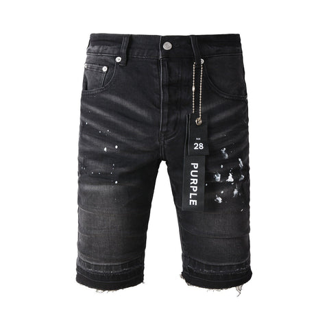 Purple Black Jean Shorts 5002 Featuring White Dotted Design