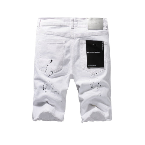 Purple jeans The New Jeans Mens Personality Trend Fashion Hole White Jean Shorts 5021