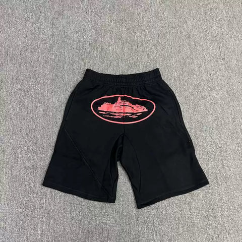 Corteiz Alcatraz Island Graphic Heavyweight Shorts Black/Red
