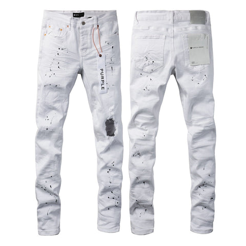 Purple Jeans White Ink Spot Vintage Personality Fashion Ripped Jeans 9021