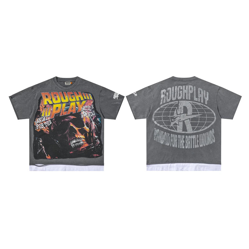 Roughplay Flame Skull Vintage Oversized T‑Shirt