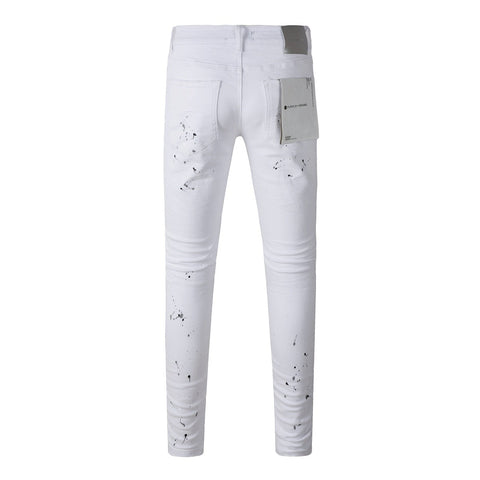 Purple Jeans White Ink Spot Vintage Personality Fashion Ripped Jeans 9021