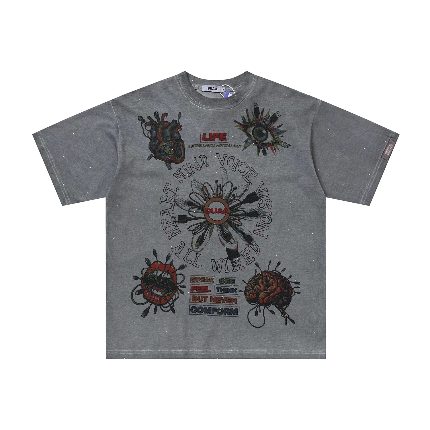 DUAA Psychedelic Organ Graphic Vintage Washed Oversized T‑Shirt