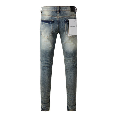 Purple Men Black Jeans Distressed Hole Unique Personality 9042