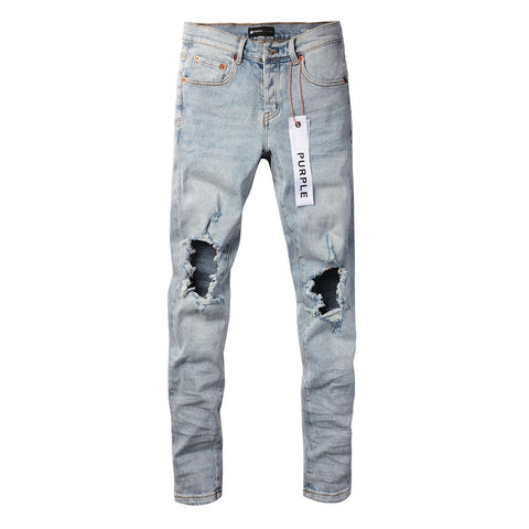 Purple Jeans Light Blue Vintage Personality Fashion Ripped Jeans 9010