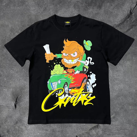 Corteiz Cartoon Hot Rod Graphic Tee - Black Streetwear T-Shirt