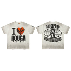Roughplay I Love Skull Heart Vintage Oversized T‑Shirt