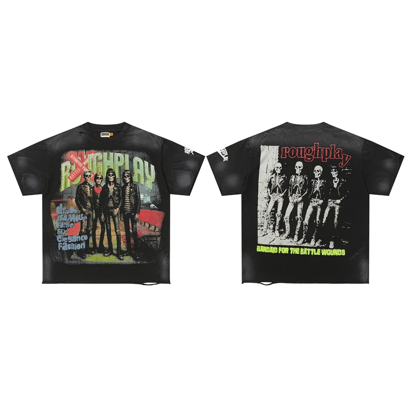 Roughplay Rock Band Skeleton Vintage Oversized T‑Shirt