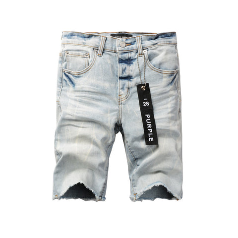 Purple Jeans Trendy Blue Denim Shorts 5017 Featuring Wrinkled Texture and Classic Button Front