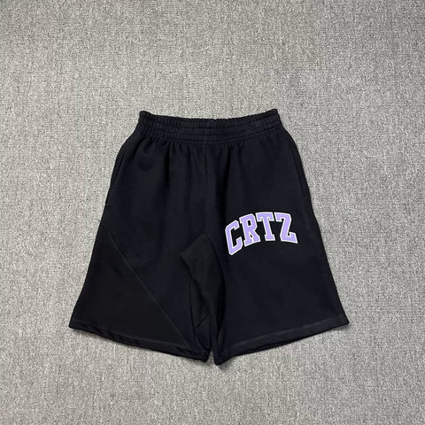 Corteiz Collegiate Arc Logo Heavyweight Shorts - Black puple