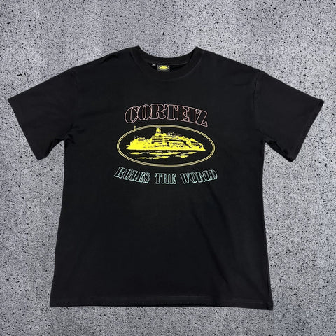 Corteiz "Rules The World" Alcatraz Graphic Tee (Black Multi-Color Edition)