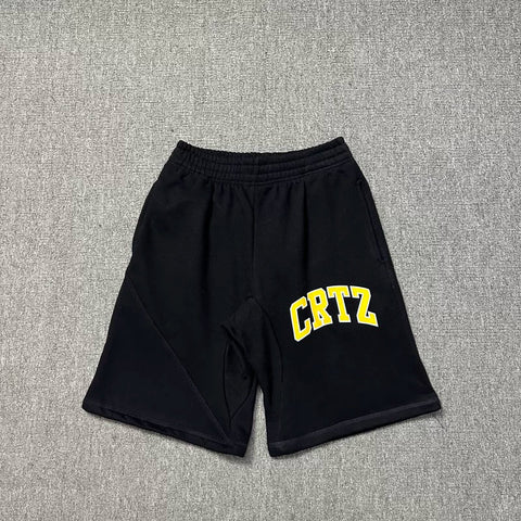 Corteiz Collegiate Arc Logo Heavyweight Shorts - Black yellow
