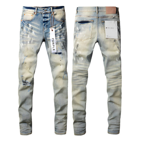 Purple Jeans Fashion Men Black Jeans Distressed Hole Unique Personality 9007