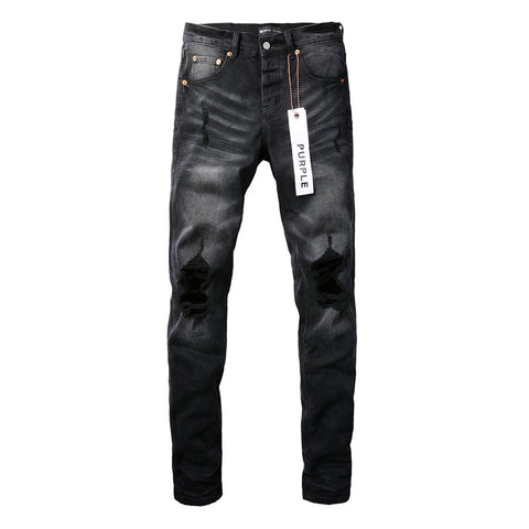 Purple Jeans  New Fashion Men Black Jeans Distressed Hole Unique Personality