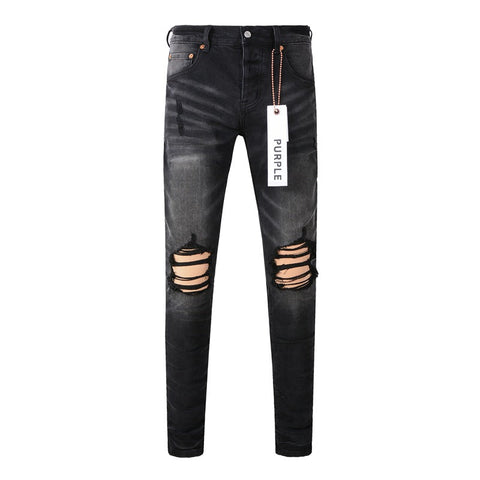 Purple Jeans  New Fashion Men Black Jeans Distressed Hole Unique Personality
