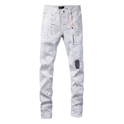 Purple Jeans White Ink Spot Vintage Personality Fashion Ripped Jeans 9021