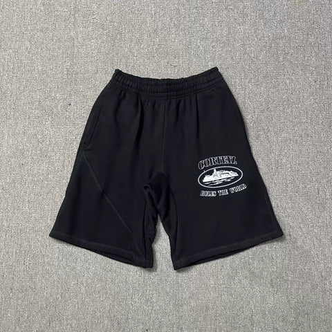 Corteiz Alcatraz Island Front Oval Logo Heavyweight Shorts black