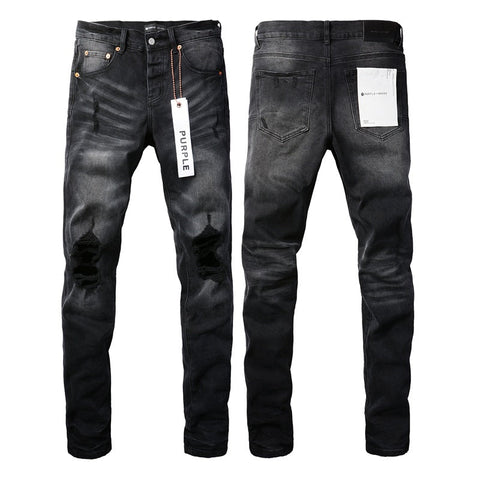 Purple Jeans  New Fashion Men Black Jeans Distressed Hole Unique Personality