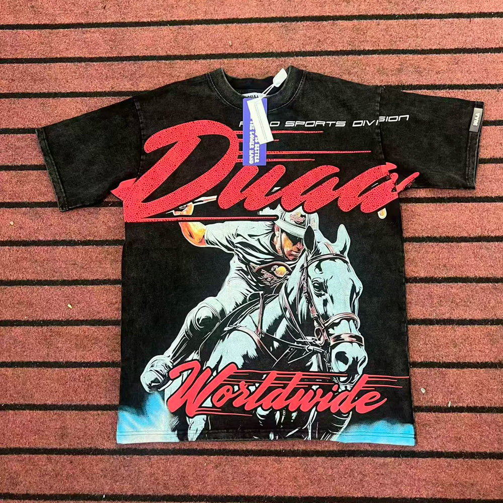 DUAA Polo Rider Vintage Washed Oversized T‑Shirt
