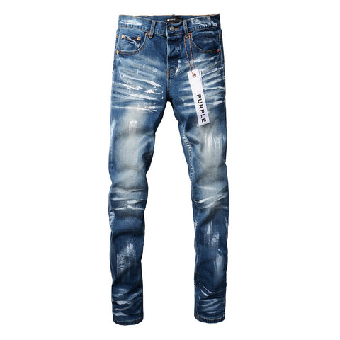 Purple Jeans Mens Jeans Man Jeans Pants Designer Black Skinny Stickers Light Wash Ripped Motorcycle (9062-9051)