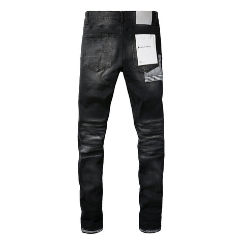 Purple Jeans Fashion Men Black Jeans Distressed Hole Unique Personality 9001