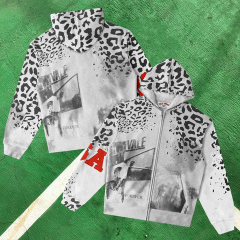Vale Forever Graphic Full-Zip Hoodie (Grey / Leopard Fade & Photo Print)