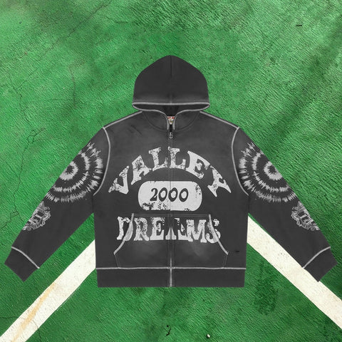 Vale Forever 2000 Contrast Stitch Full-Zip Hoodie (Black / White Branding)