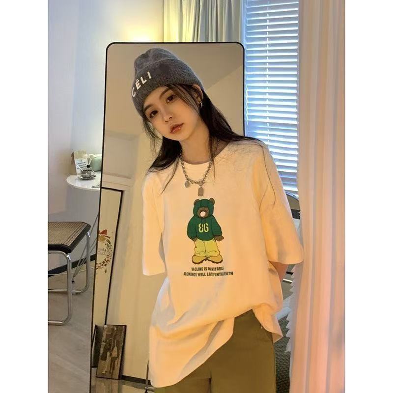Womens Crew-neck Printed Short-sleeve Top