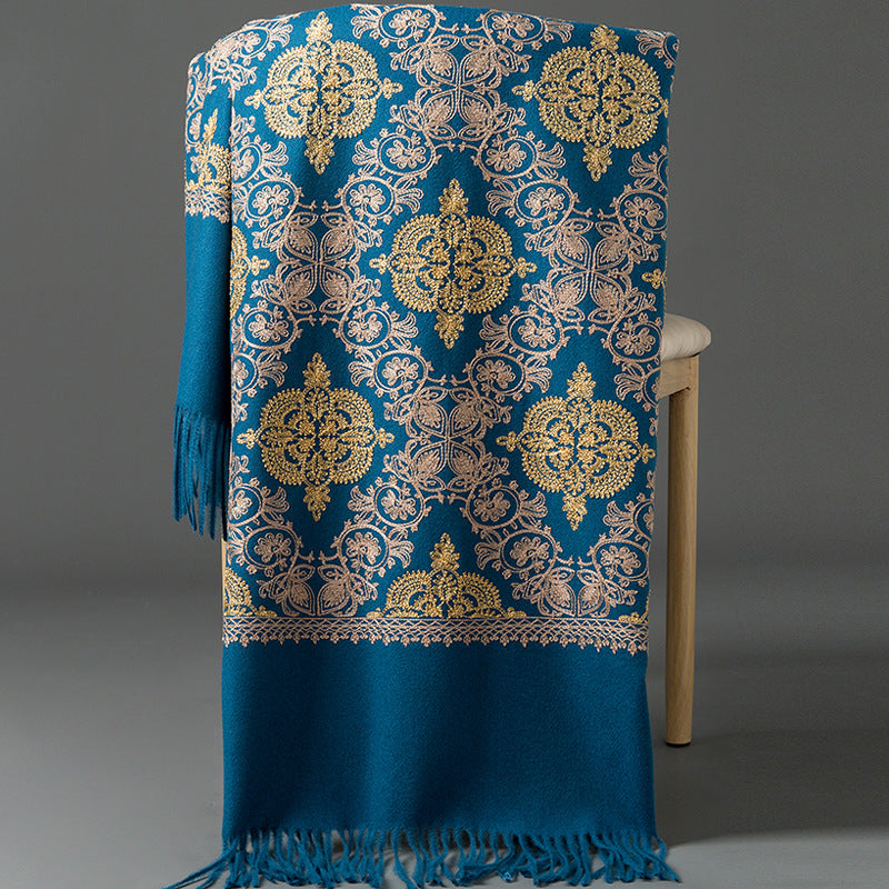Crown-embroidered Scarf A Versatile Winter And Springfall Accessory In Korean Style