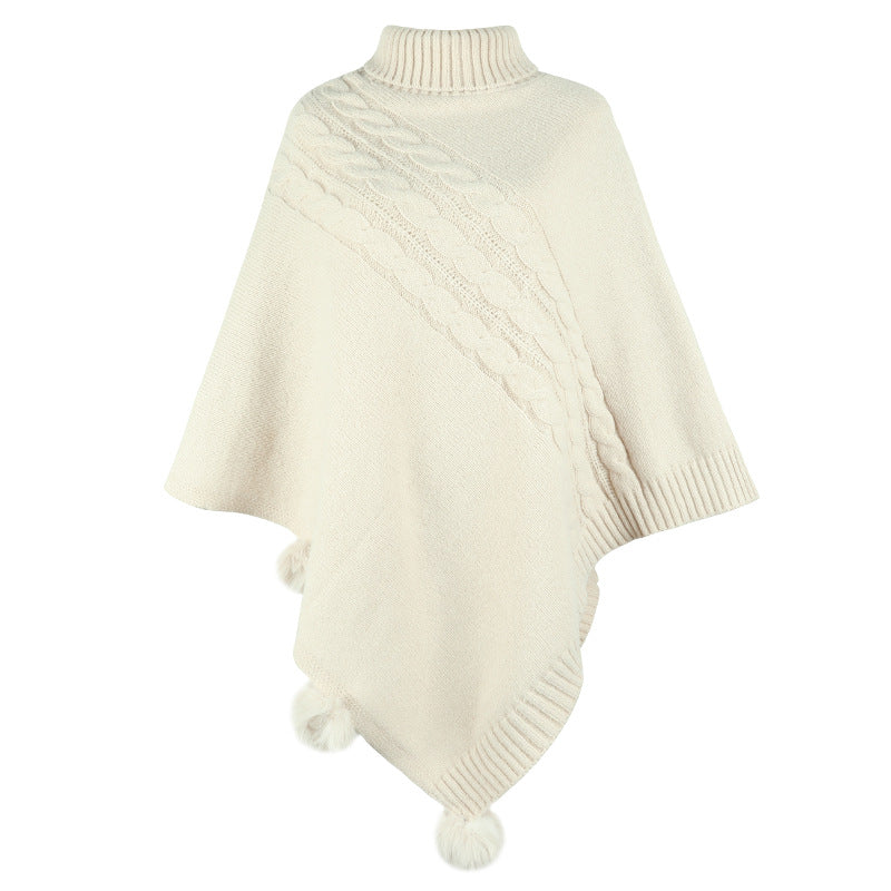 New Autumn Winter European And American-Style Fur-Ball Cloak Shawl For Women