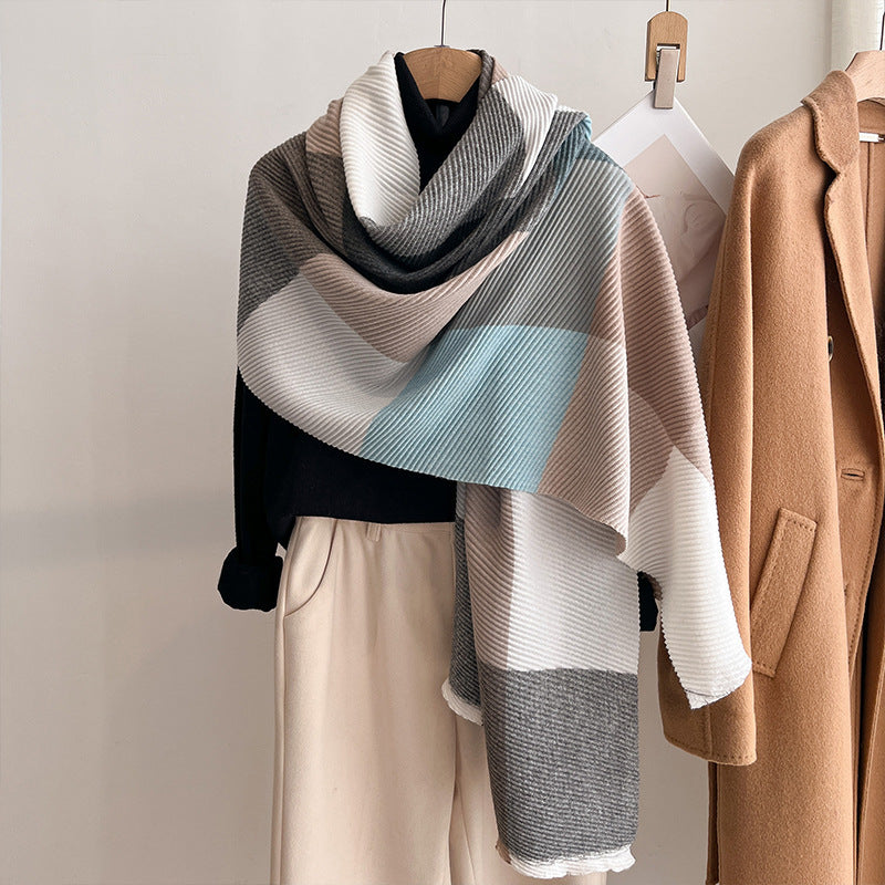 Womens Multicolor Crinkled Cashmere All-Match Shawl