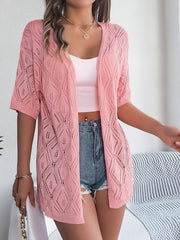 Women S Hollow Out Plaid Short Sleeve Knit Beach Cover-Up