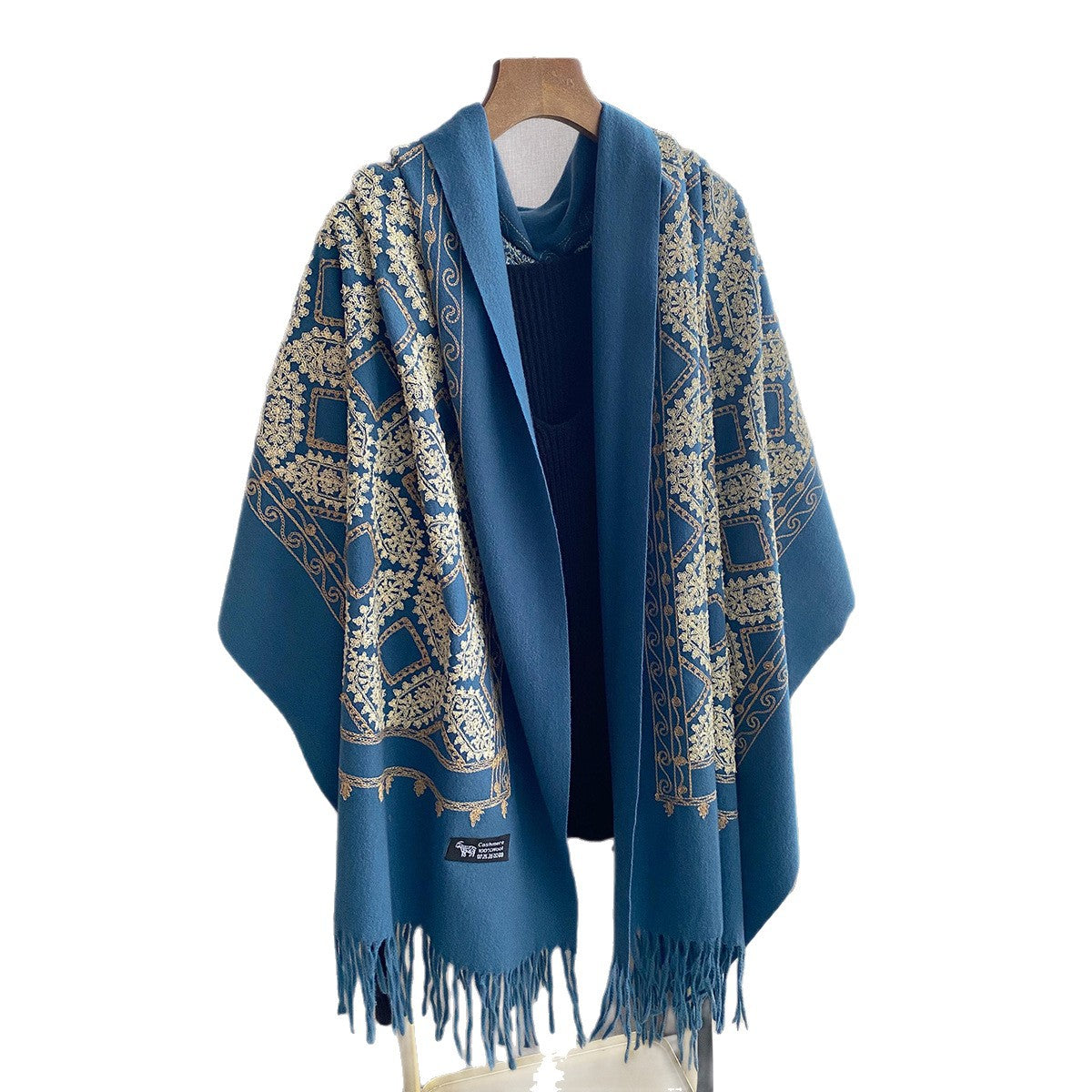 Geometric Jacquard Hanging Tassel Embroidered Shawl For Women