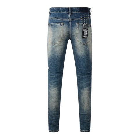 Purple Jeans Classic Blue Ripped Knee Skinny Jeans 3018