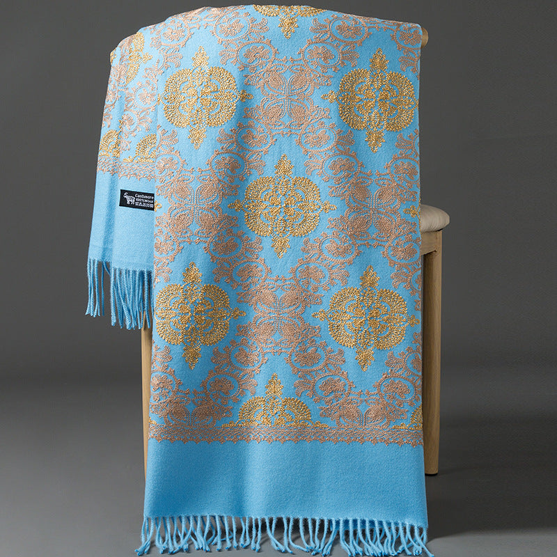 Ethnic-style Faux Cashmere Embroidered Shawl Scarf