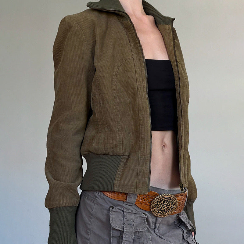 American-style Retro Solid Color Pocket Waist-tight Workwear Jacket