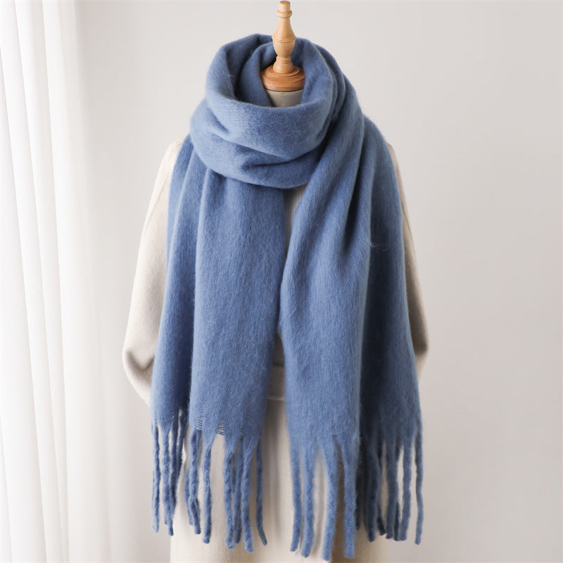 Versatile Winter Thermal Scarf With Extended Tassels