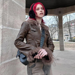 Street Fashion Fur Collar Splicing Coat