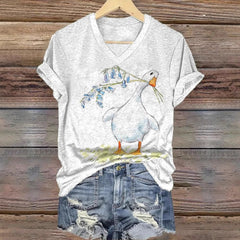 Womens Casual Short-sleeve Top With A Printed Design