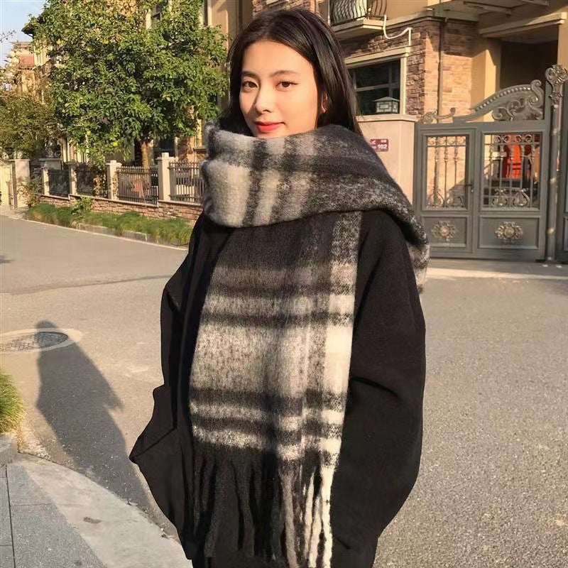 Rainbow-grid Womens Mohair Thermal Snood Long Style