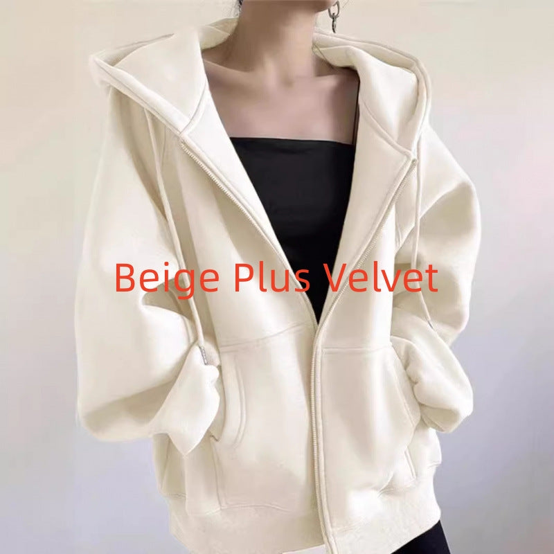Maillard Vintage Zipper Hooded Sweater For Women Spring And Autumn