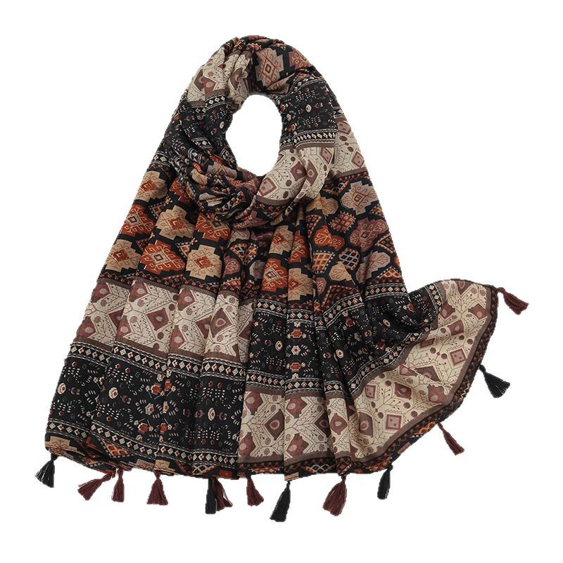 Retro Color-Block Small Floral Shawl For Women