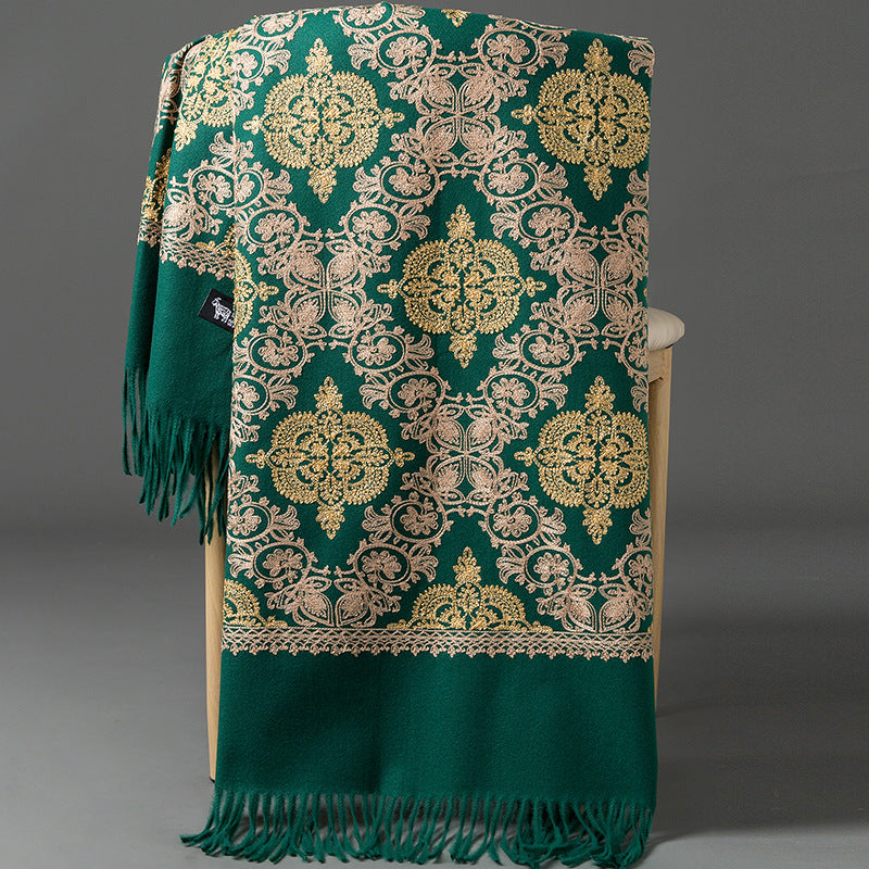 Crown-embroidered Scarf A Versatile Winter And Springfall Accessory In Korean Style