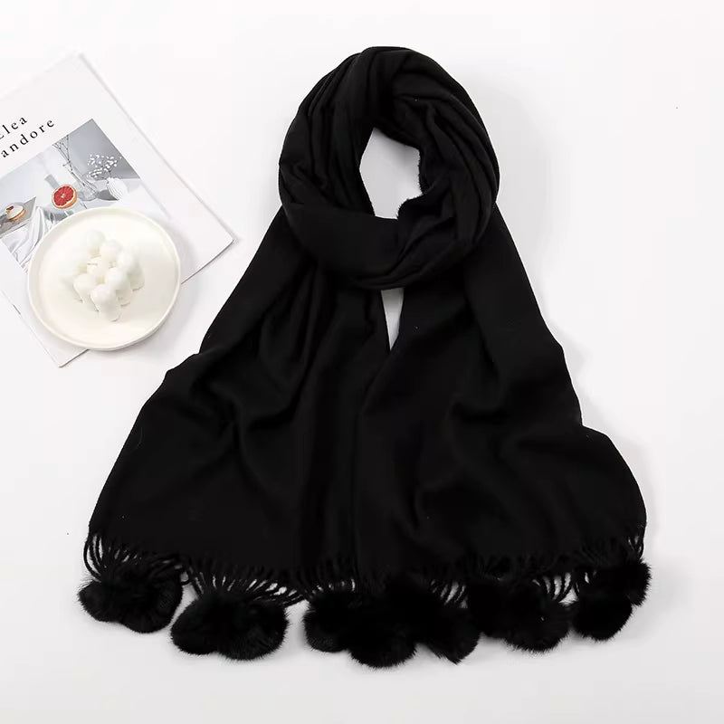 Solid Color Cashmere Like Scarf With Fleece Lining For Extra Warmth