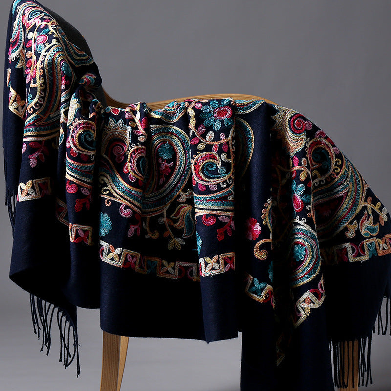Embroidered Ethnic-Style Great Wall Cashew-Pattern Embroidery Cashmere Scarf